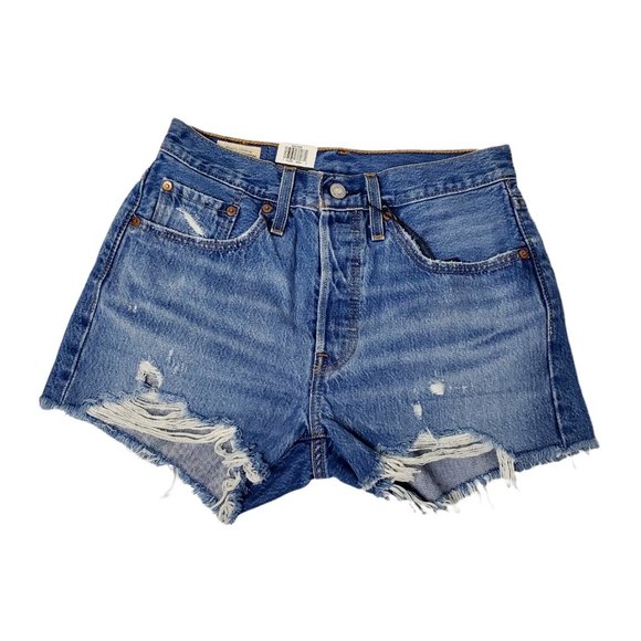 Levi's Pants - Levi’s Premium 501 High Rise Cutoff Jeans Shorts 26 Blue Distressed Button Fly